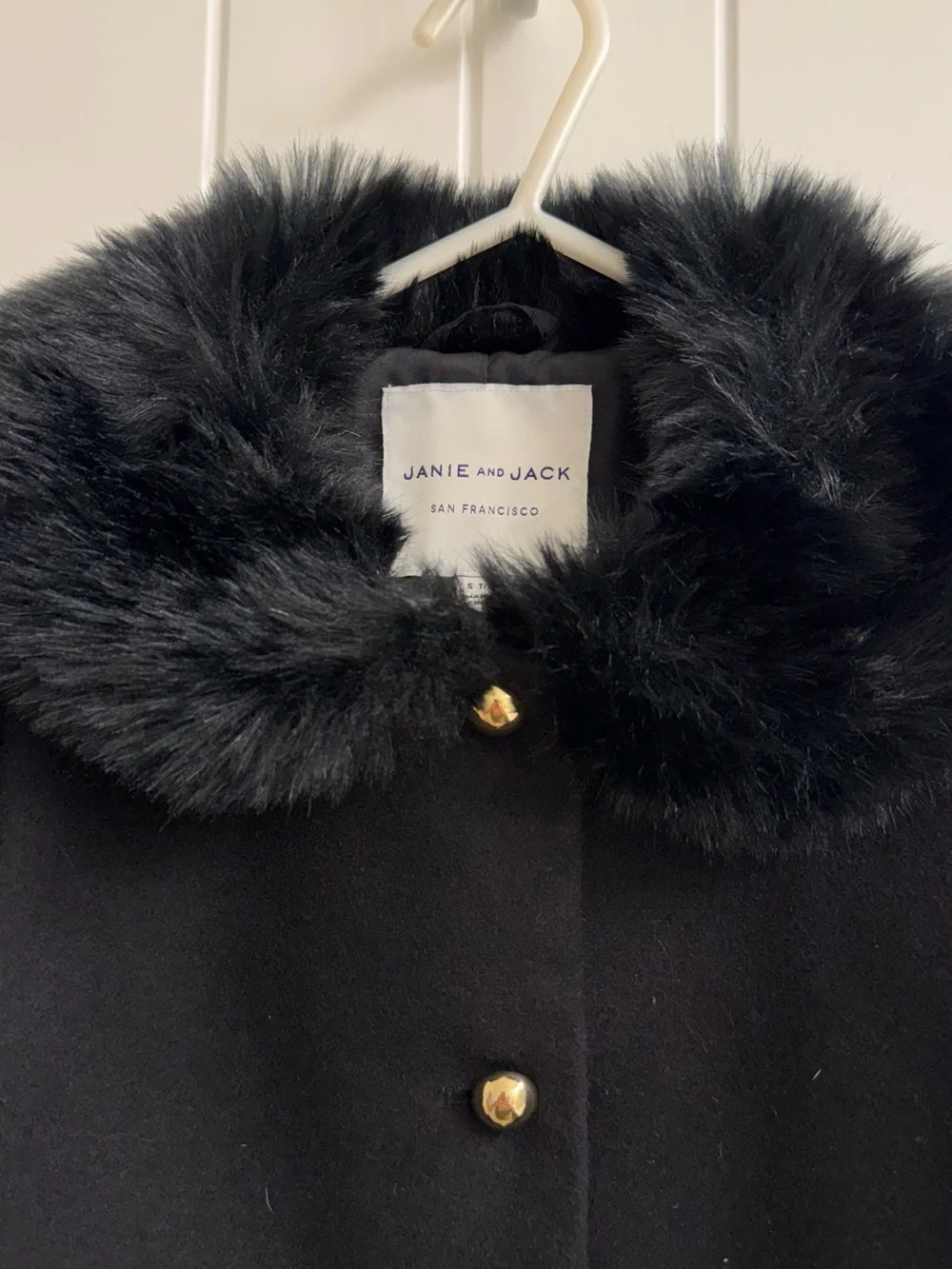 New Condition Janie and Jack Black Coat Faux-Fur Collar sz 5/6